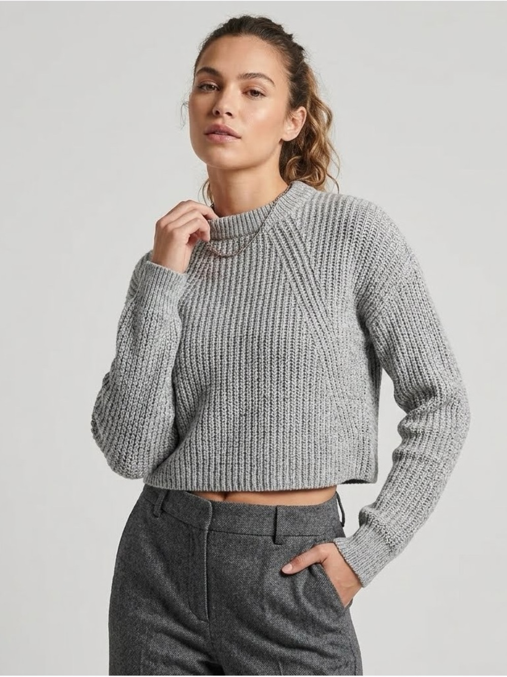 Nordstrom BP Sweater Women Size S Crew Neck Pullover Chunky Knit Ribbed Gray